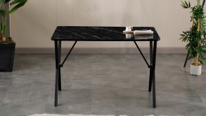 Dubai Modeli Mutfak Masa Takımı 4 Sandalye Keten Kumaş Bordo 1 Masa Siyah Mermer Desenli