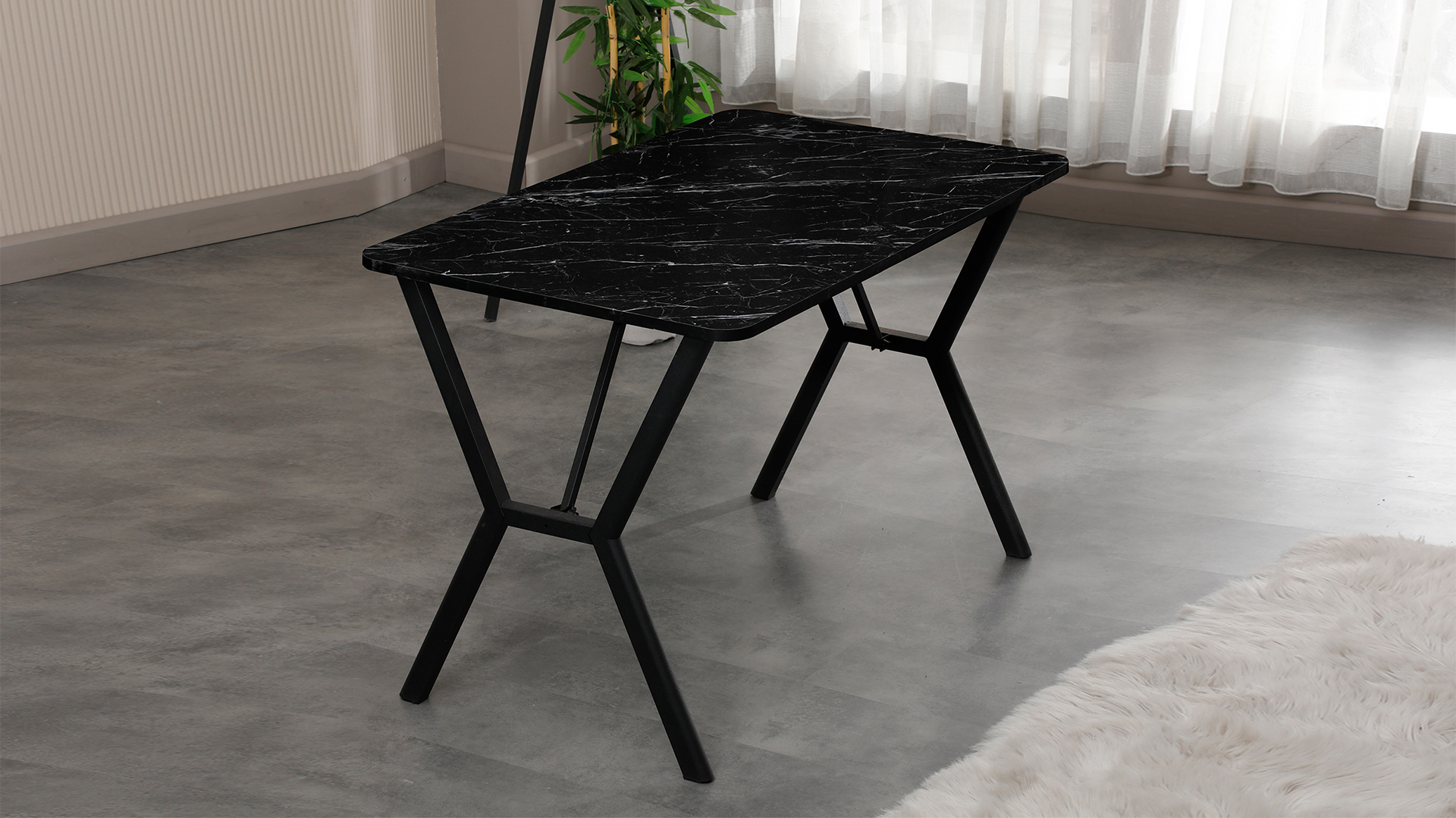 Dubai Modeli Mutfak Masa Takımı 4 Sandalye Keten Kumaş Bordo 1 Masa Siyah Mermer Desenli