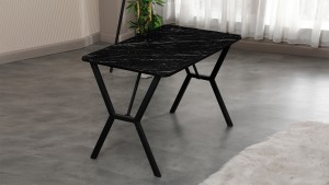 Dubai Modeli Mutfak Masa Takımı 4 Sandalye Keten Kumaş Bordo 1 Masa Siyah Mermer Desenli