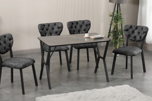 Elma 4 Sandalyeli Masa Takımı Füme Siyah Merme