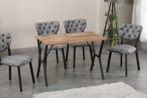 Elma 4 Sandalyeli Masa Takımı Gri Ceviz