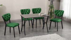 Elma Modeli Mutfak Masa Takımı 4 Sandalye  Yeşil 1 Masa Siyah Mermer