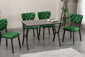 Elma 4 Sandalyeli Masa Takımı Yeşil Siyah Merm