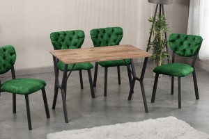 Elma 4 Sandalyeli Masa Takımı Yeşil Ceviz