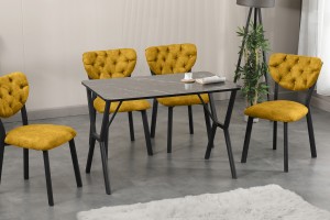 Elma 4 Sandalyeli Masa Takımı Sarı Siyah Merme