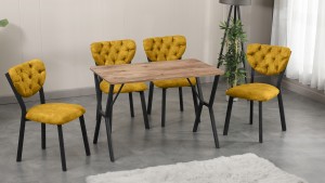 Elma Modeli Mutfak Masa Takımı 4 Sandalye  Sarı 1 Masa Ceviz