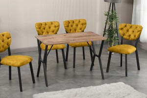 Elma 4 Sandalyeli Masa Takımı Sarı Ceviz