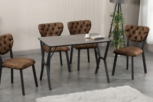 Elma 4 Sandalyeli Masa Takımı Kahve Siyah Merm