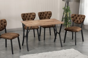 Elma 4 Sandalyeli Masa Takımı Kahve Ceviz