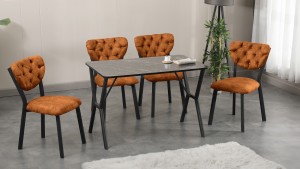 Elma Modeli Mutfak Masa Takımı 4 Sandalye  Kiremit ,1 Masa Siyah Mermer