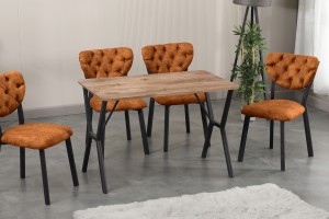 Elma 4 Sandalyeli Masa Takımı Kiremit Ceviz