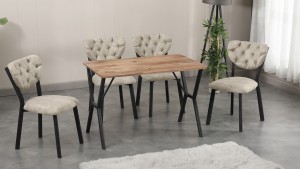 Elma Modeli Mutfak Masa Takımı 4 Sandalye  Krem 1 Masa Ceviz