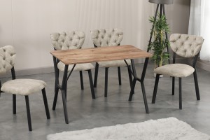 Elma 4 Sandalyeli Masa Takımı Krem Ceviz