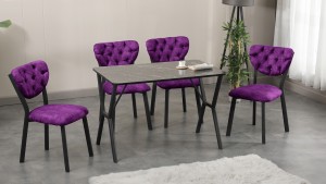 Elma Modeli Mutfak Masa Takımı 4 Sandalye  Mürdüm 1 Masa Siyah Mermer