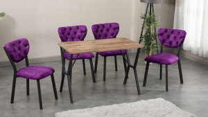 Elma Modeli Mutfak Masa Takımı 4 Sandalye  Mürdüm 1 Masa Ceviz