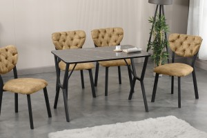 Elma 4 Sandalyeli Masa Takımı Sütlü Kahve Siya