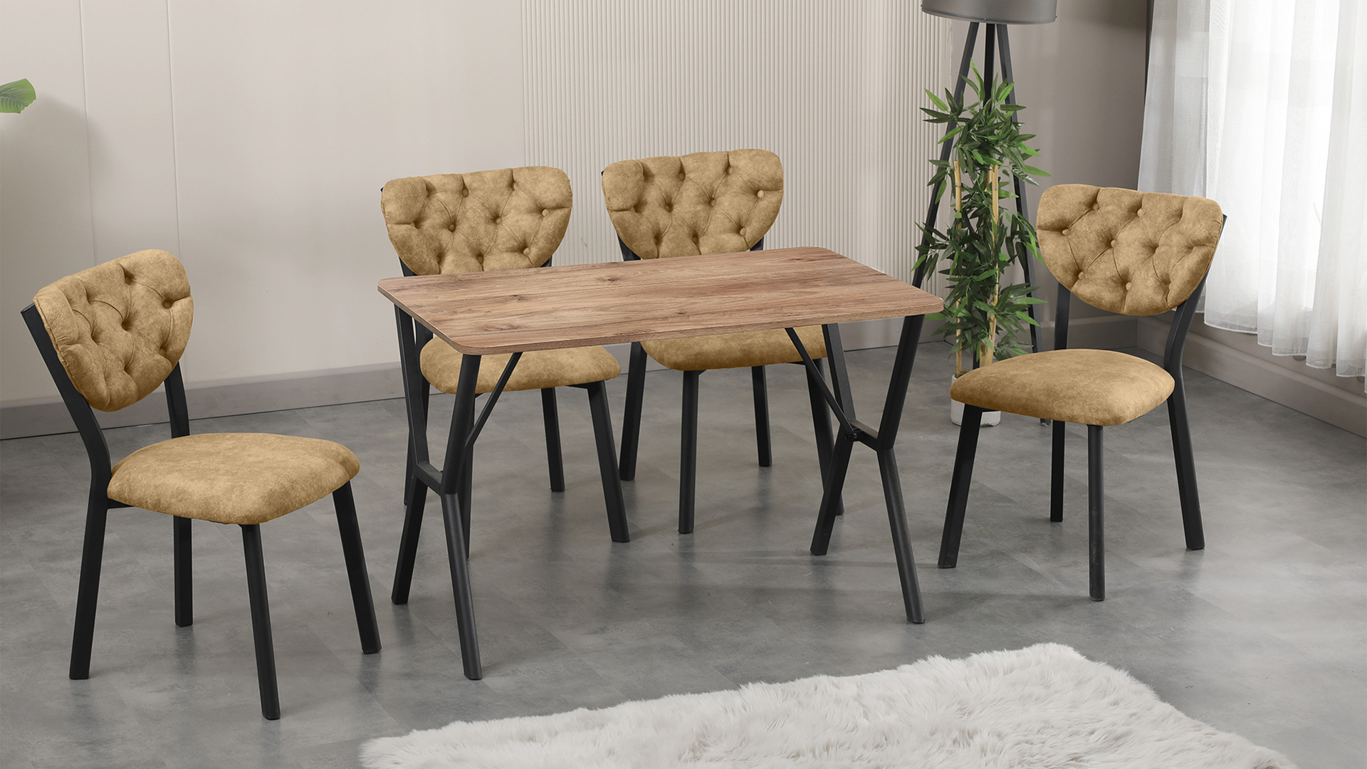 Elma Modeli Mutfak Masa Takımı 4 Sandalye  Sütlü Kahve 1 Masa Ceviz