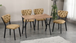 Elma Modeli Mutfak Masa Takımı 4 Sandalye  Sütlü Kahve 1 Masa Ceviz
