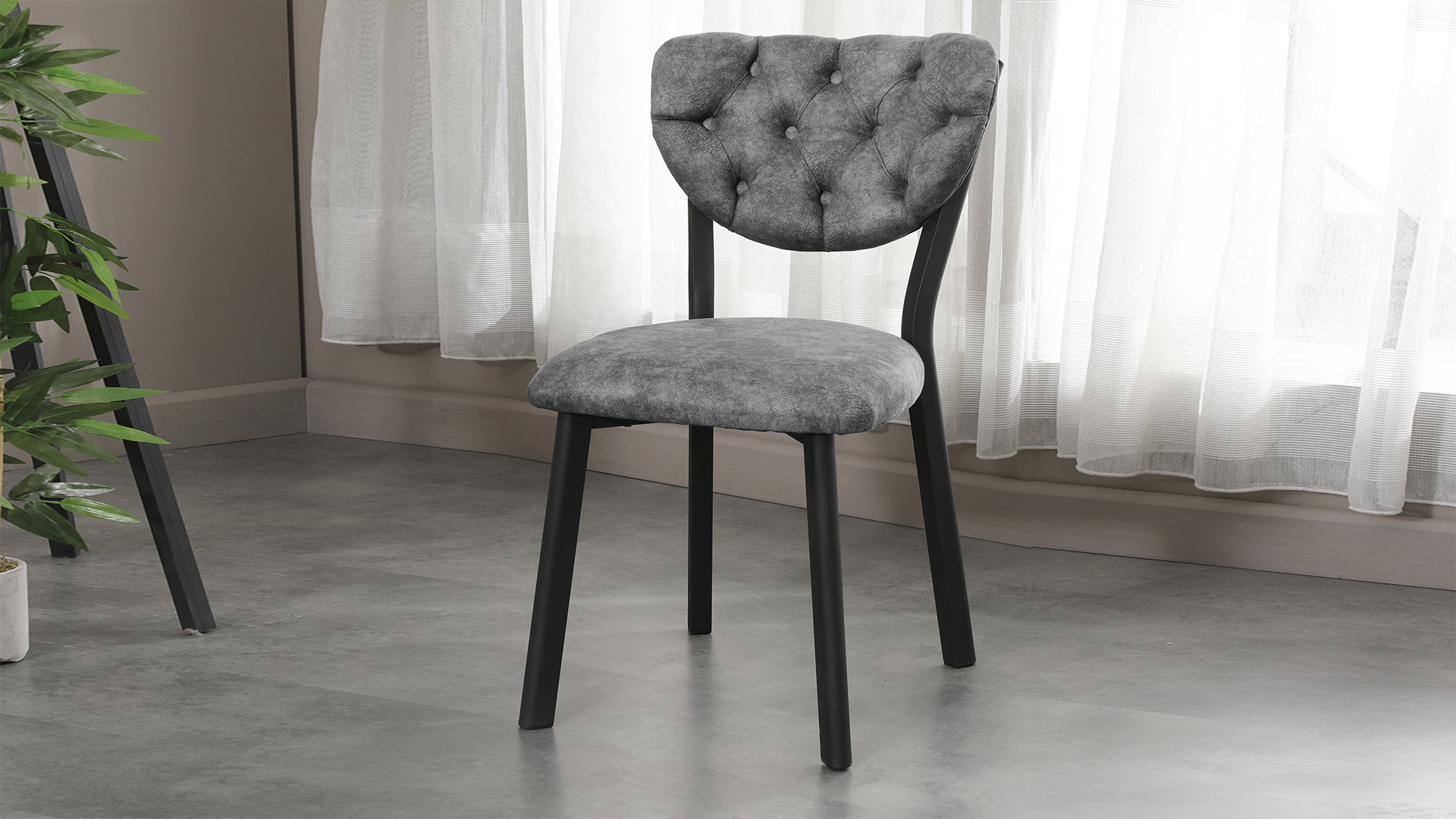 Elma Modeli Chester Yemek Odası,Cafe,Restoran Ve Mutfak Sandalyesi Gri