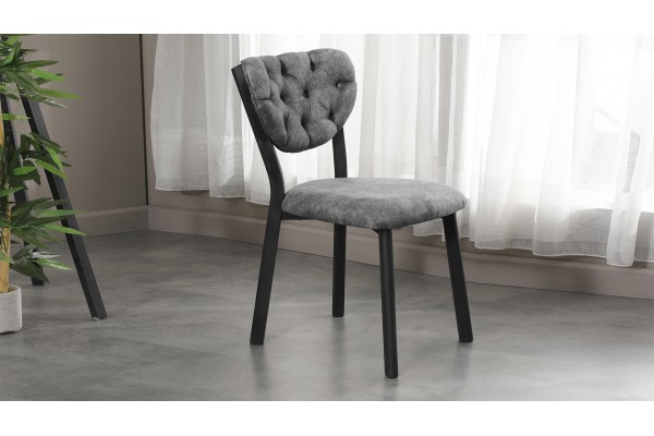 Elma Modeli Mutfak Masa Takımı 4 Kişilik 4 Sandalye 1 Masa 70x110 cm Ceviz Nubuk Kumaş Gri