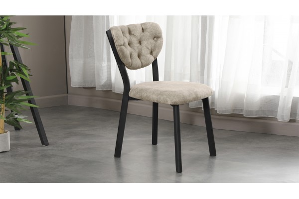 Elma Modeli Mutfak Masa Takımı 4 Kişilik 4 Sandalye 1 Masa 70x110 cm Ceviz Nubuk Kumaş Krem