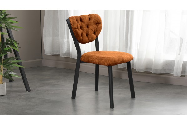 Elma Modeli Mutfak Masa Takımı 4 Kişilik 4 Sandalye 1 Masa 70x110 cm Ceviz Nubuk Kumaş Kiremit