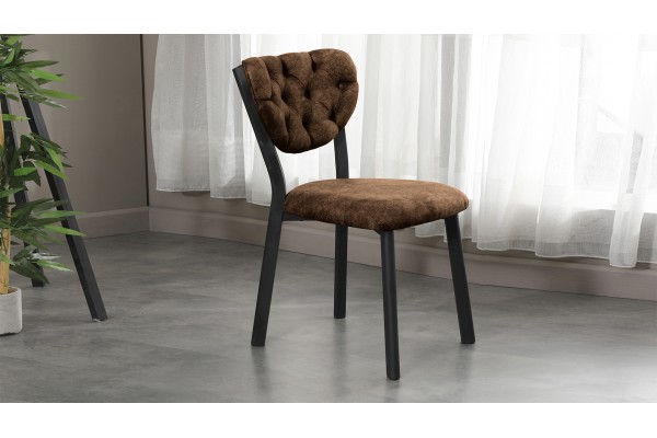 Elma Modeli Mutfak Masa Takımı 4 Kişilik 4 Sandalye 1 Masa 70x110 cm Ceviz Nubuk Kumaş Kahve