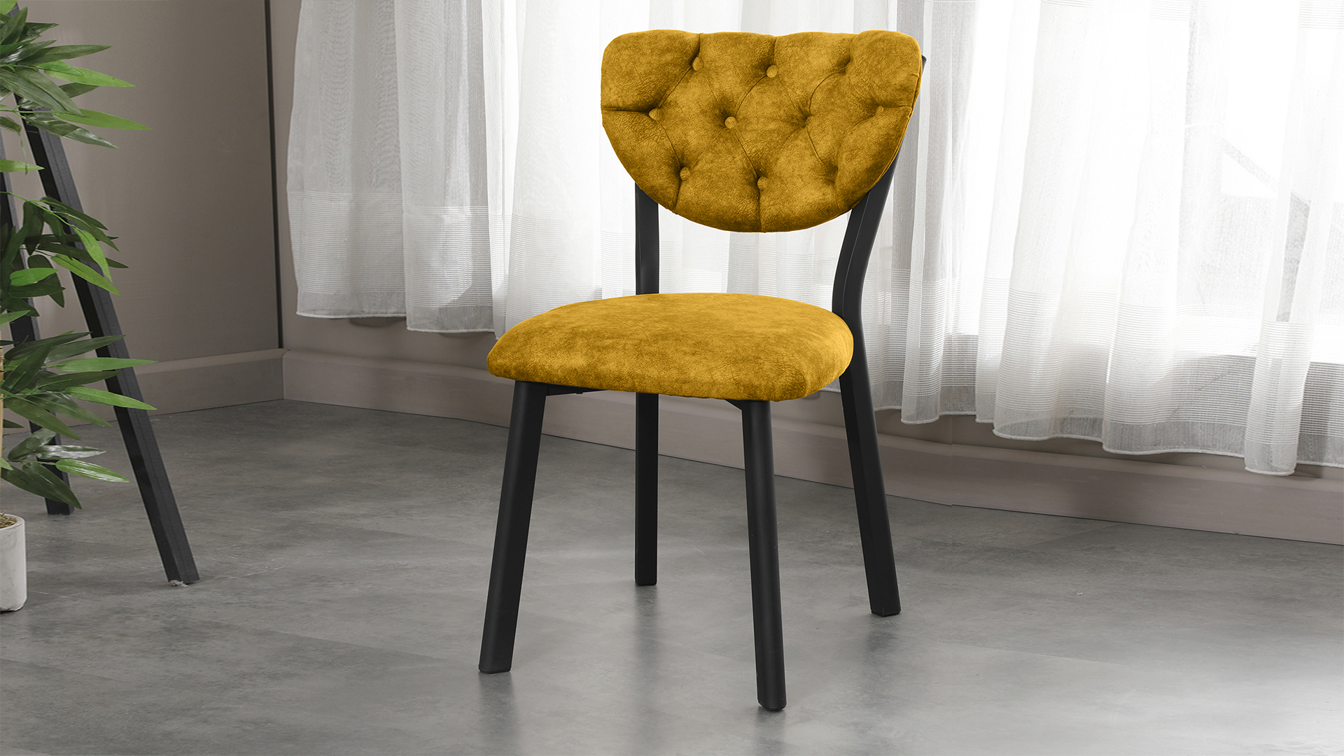 Elma Modeli Chester Yemek Odası,Cafe,Restoran Ve Mutfak Sandalyesi Sarı