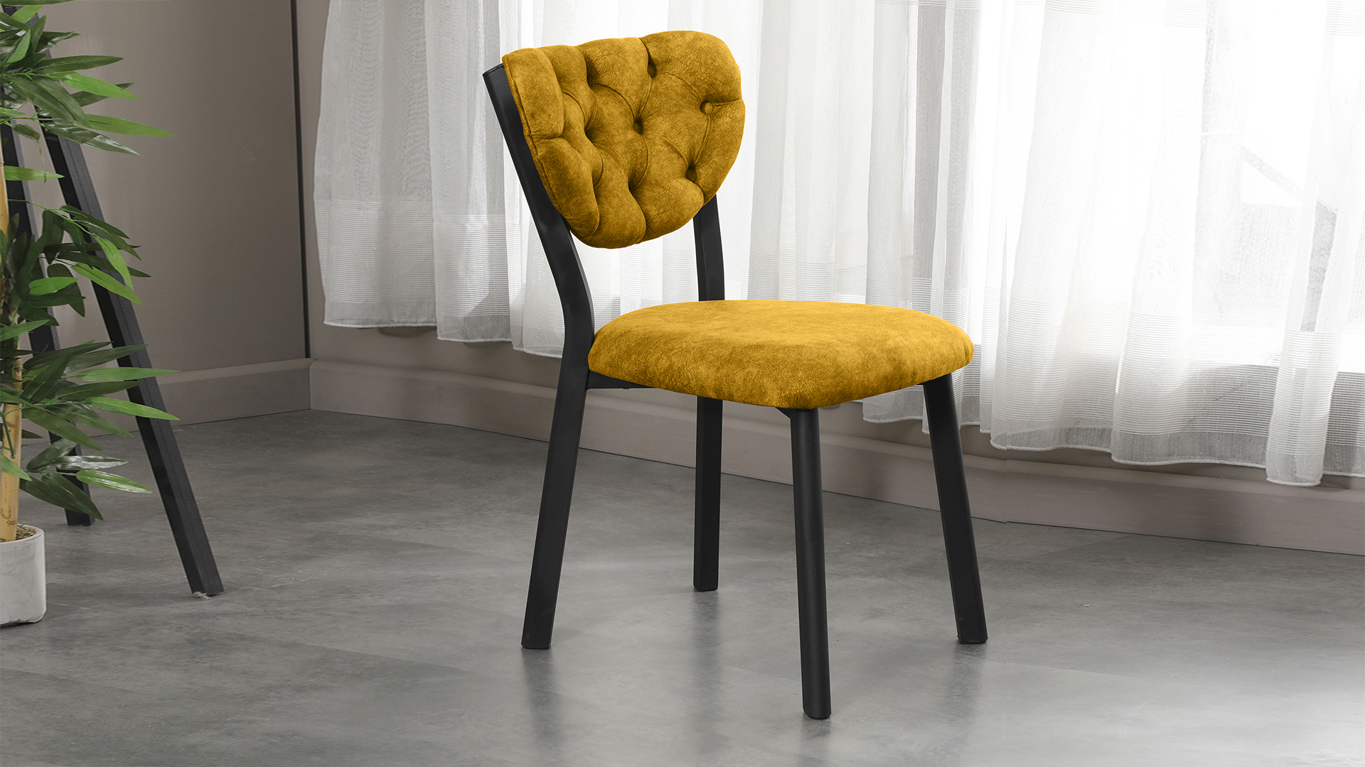 Elma Modeli Chester Yemek Odası,Cafe,Restoran Ve Mutfak Sandalyesi Sarı