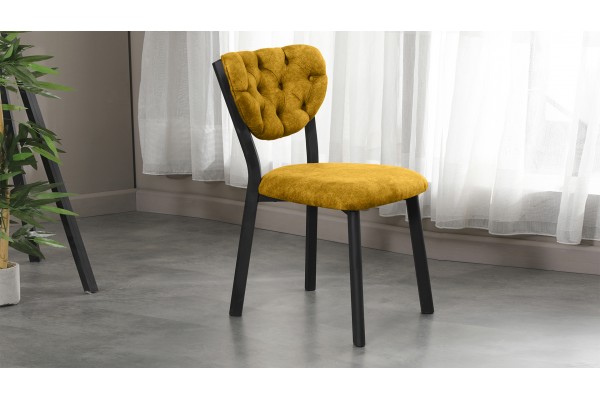 Elma Modeli Mutfak Masa Takımı 4 Kişilik 4 Sandalye 1 Masa 70x110 cm Ceviz Nubuk Kumaş Sarı