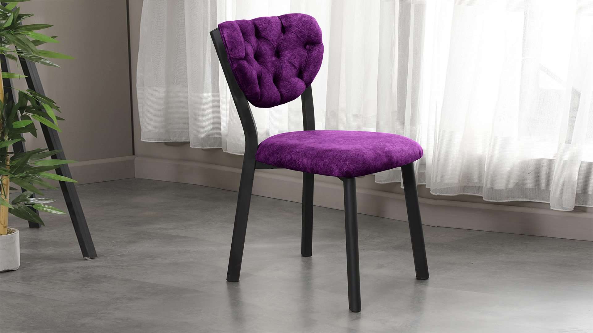 Elma Modeli Chester Yemek Odası,Cafe,Restoran Ve Mutfak Sandalyesi Mürdüm