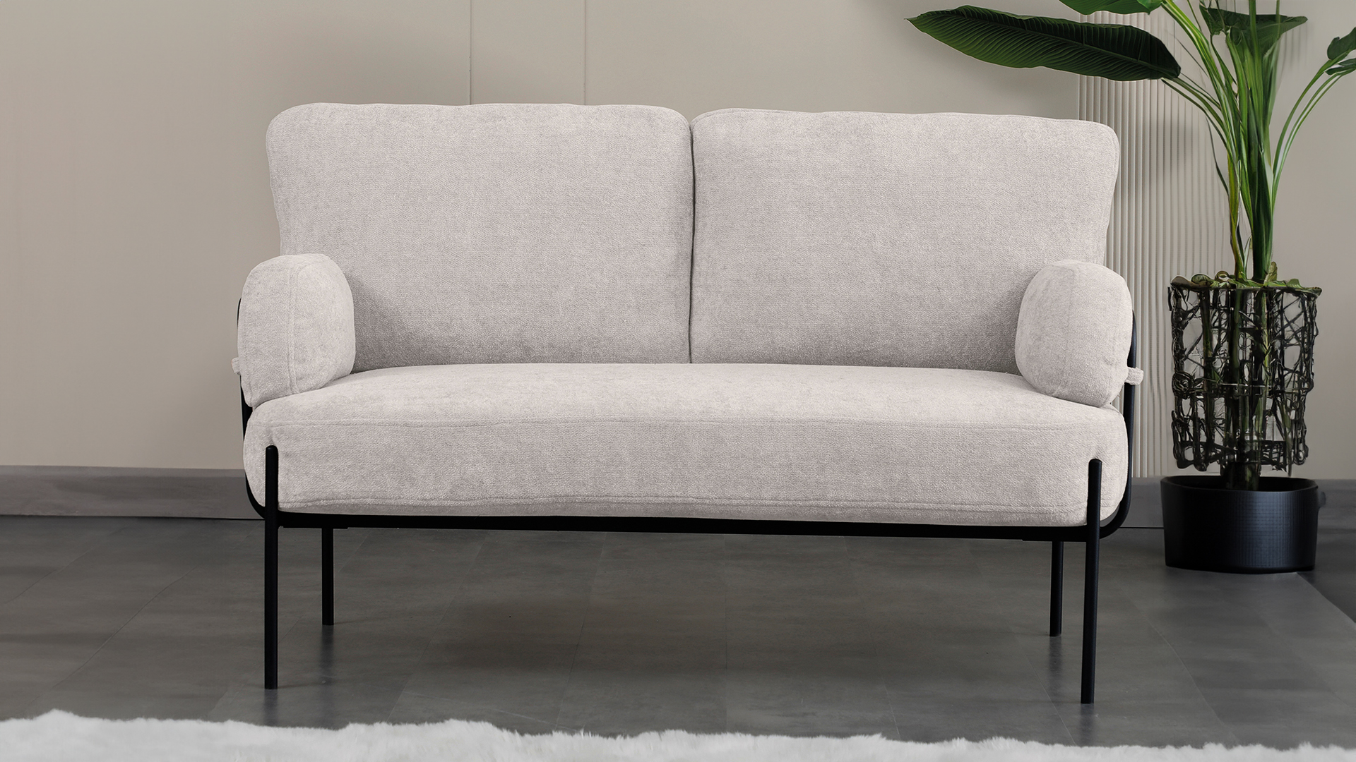 Hermes Balkon,Bahçe,Cafe,Metal İkili Koltuk Krem