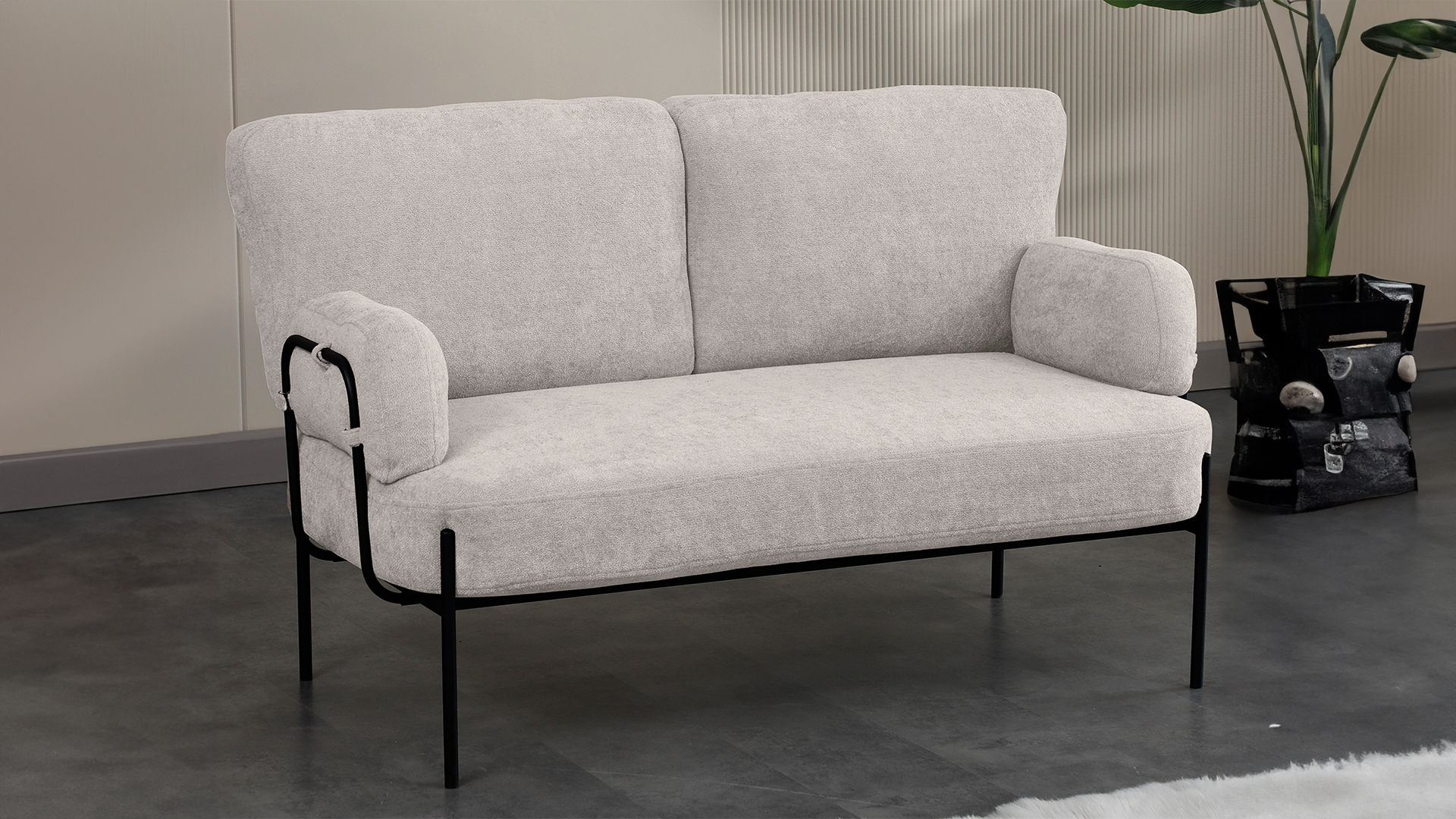 Hermes Balkon,Bahçe,Cafe,Metal İkili Koltuk Krem