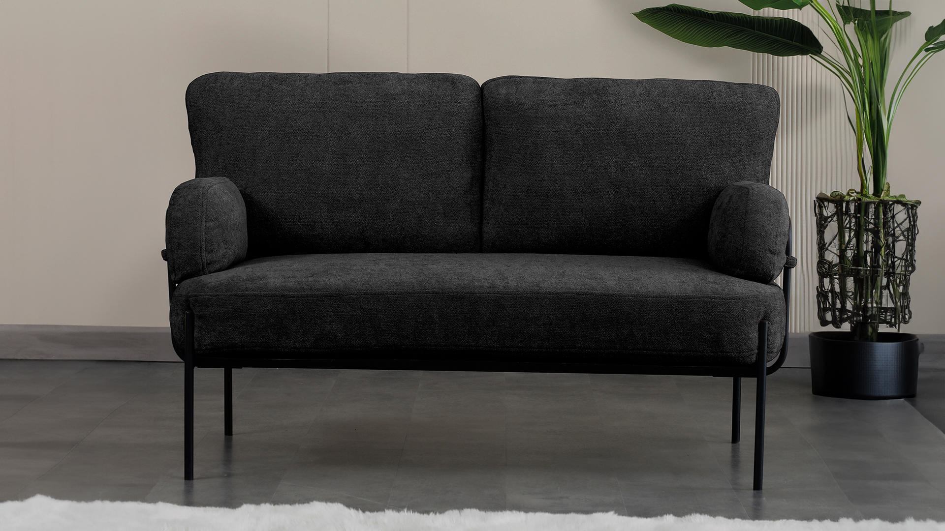 Hermes Balkon,Bahçe,Cafe,Metal İkili Koltuk Siyah