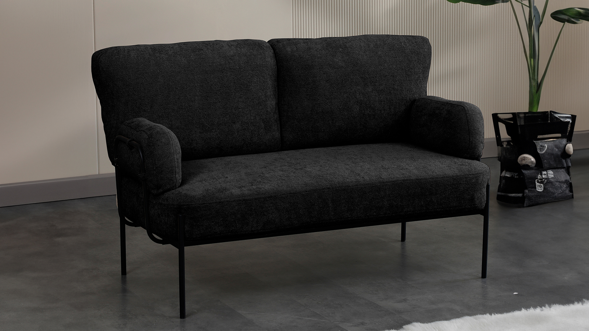 Hermes Balkon,Bahçe,Cafe,Metal İkili Koltuk Siyah