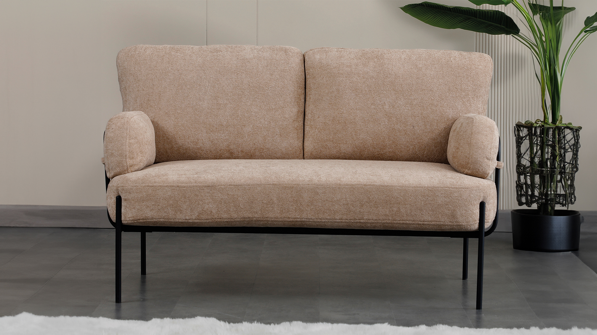 Hermes Balkon,Bahçe,Cafe,Metal İkili Koltuk Sütlü Kahve