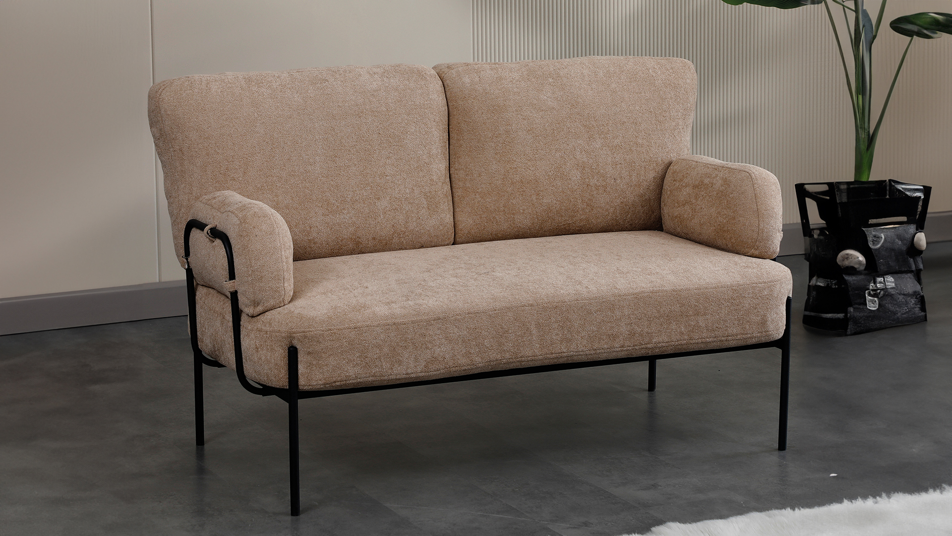 Hermes Balkon,Bahçe,Cafe,Metal İkili Koltuk Sütlü Kahve