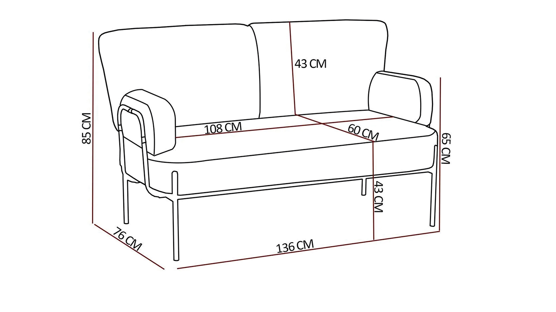 Hermes Balkon,Bahçe,Cafe,Metal İkili Koltuk Kiremit