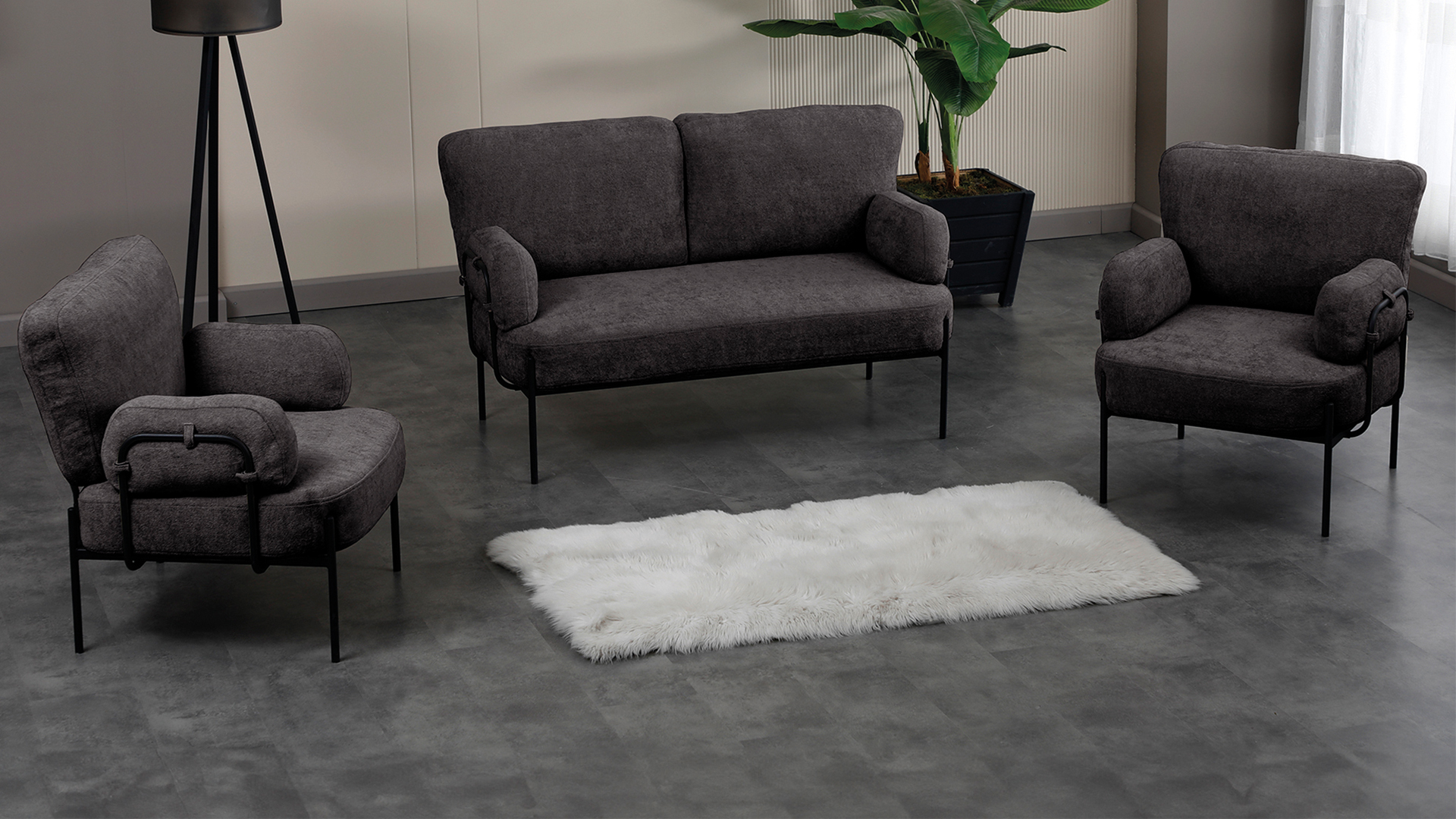 Hermes Balkon,Bahçe,Cafe,Metal İkili Koltuk Siyah