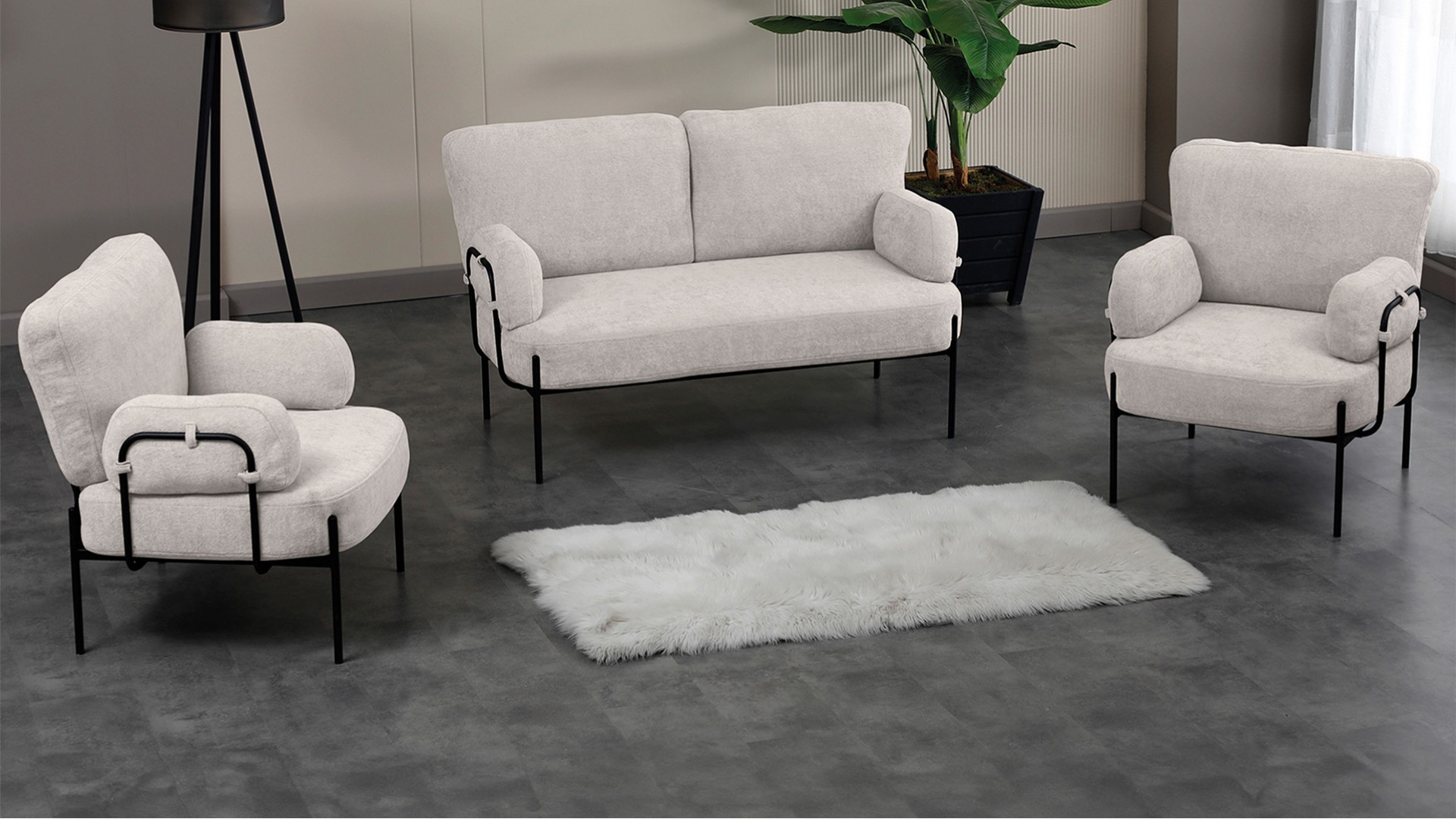 Hermes Krem 2+1+1 çay seti koltuk takımı
