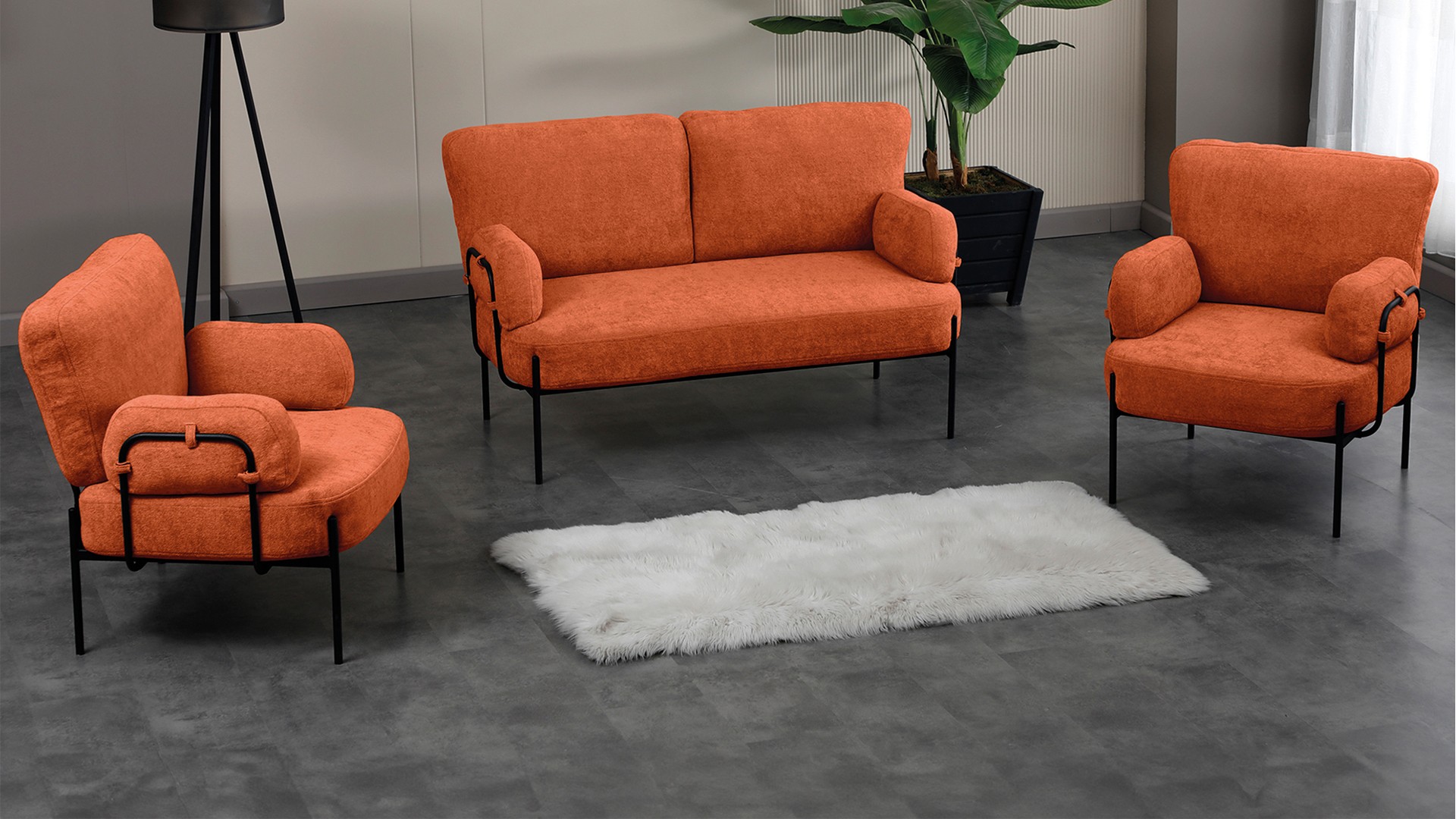 Hermes Balkon,Bahçe,Cafe,Metal İkili Koltuk Kiremit