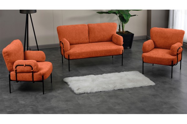 Hermes Bahçe Koltuk Takımı Gri – 2+1+1 Teddy Bukle Kumaş Metal Koltuk Takımı Kiremit