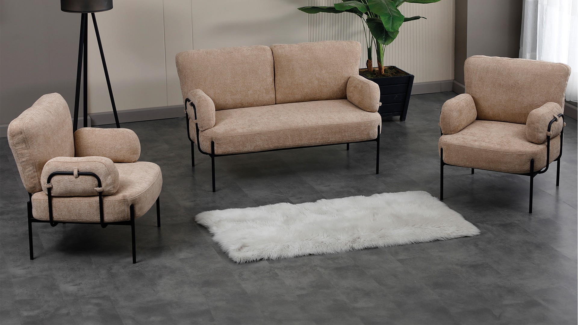 Hermes Balkon,Bahçe,Cafe,Metal İkili Koltuk Sütlü Kahve