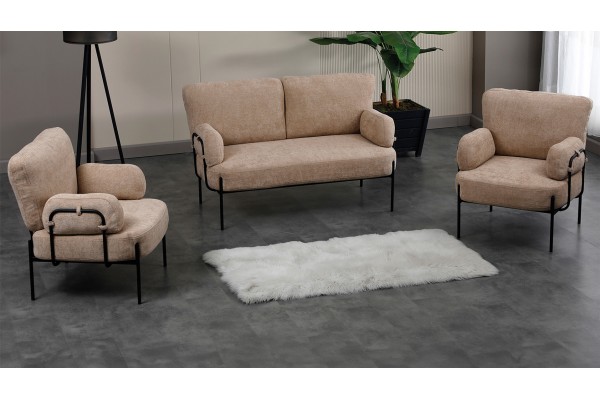 Hermes Bahçe Koltuk Takımı Gri – 2+1+1 Teddy Bukle Kumaş Metal Koltuk Takımı Kahve