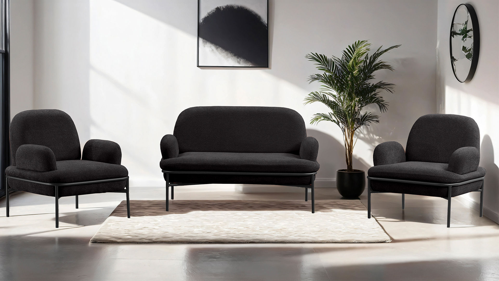 Aster Cafe,Ofis,Büro,Balkon,Otel ,Lobi,Koltuk Takımı Bukle Teddy Kumaş Füme