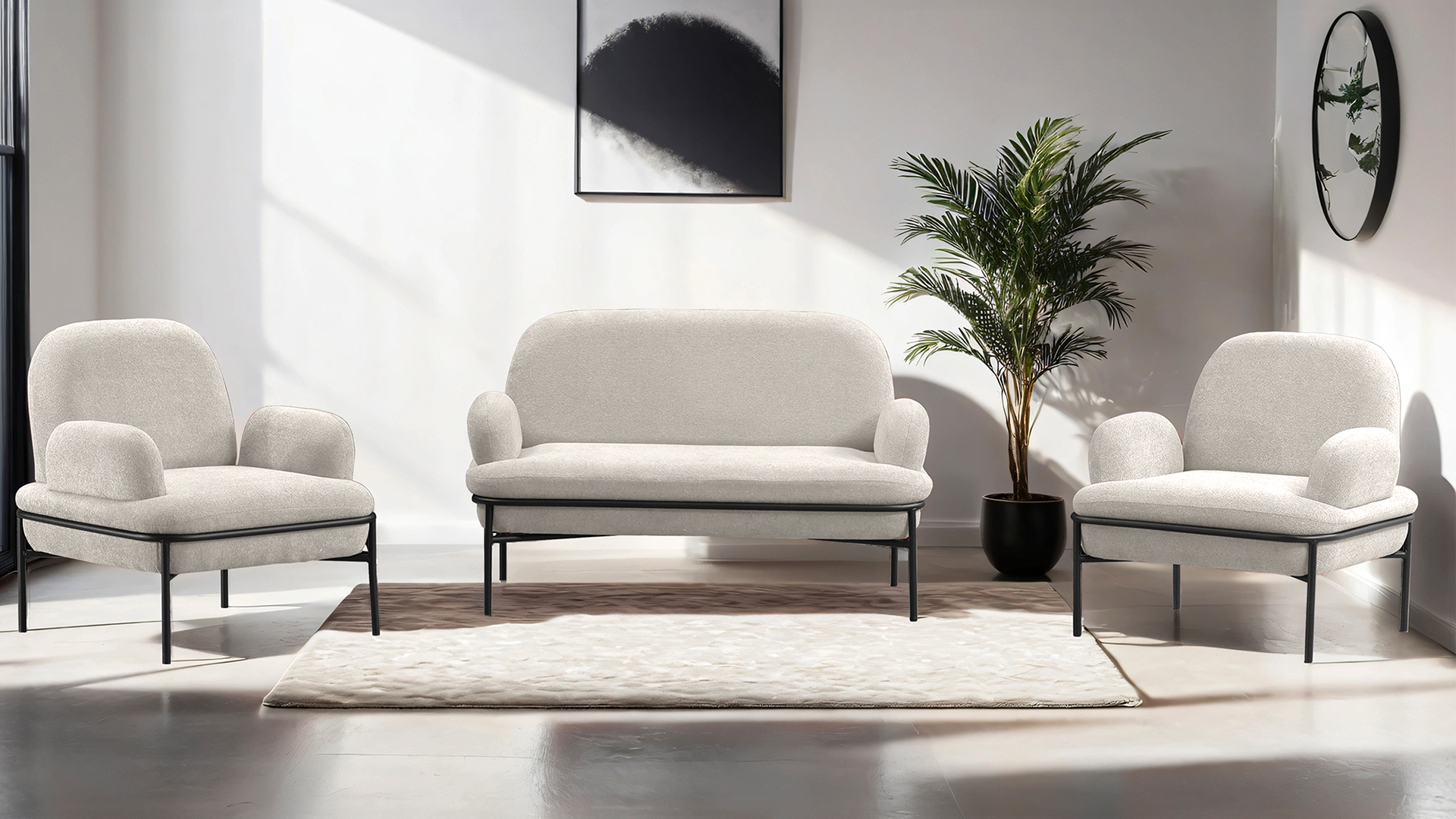 Aster Cafe,Ofis,Büro,Balkon,Otel ,Lobi,Koltuk Takımı Bukle Teddy Kumaş Krem