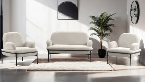 Aster Cafe,Ofis,Büro,Balkon,Otel ,Lobi,Koltuk Takımı Bukle Teddy Kumaş Krem