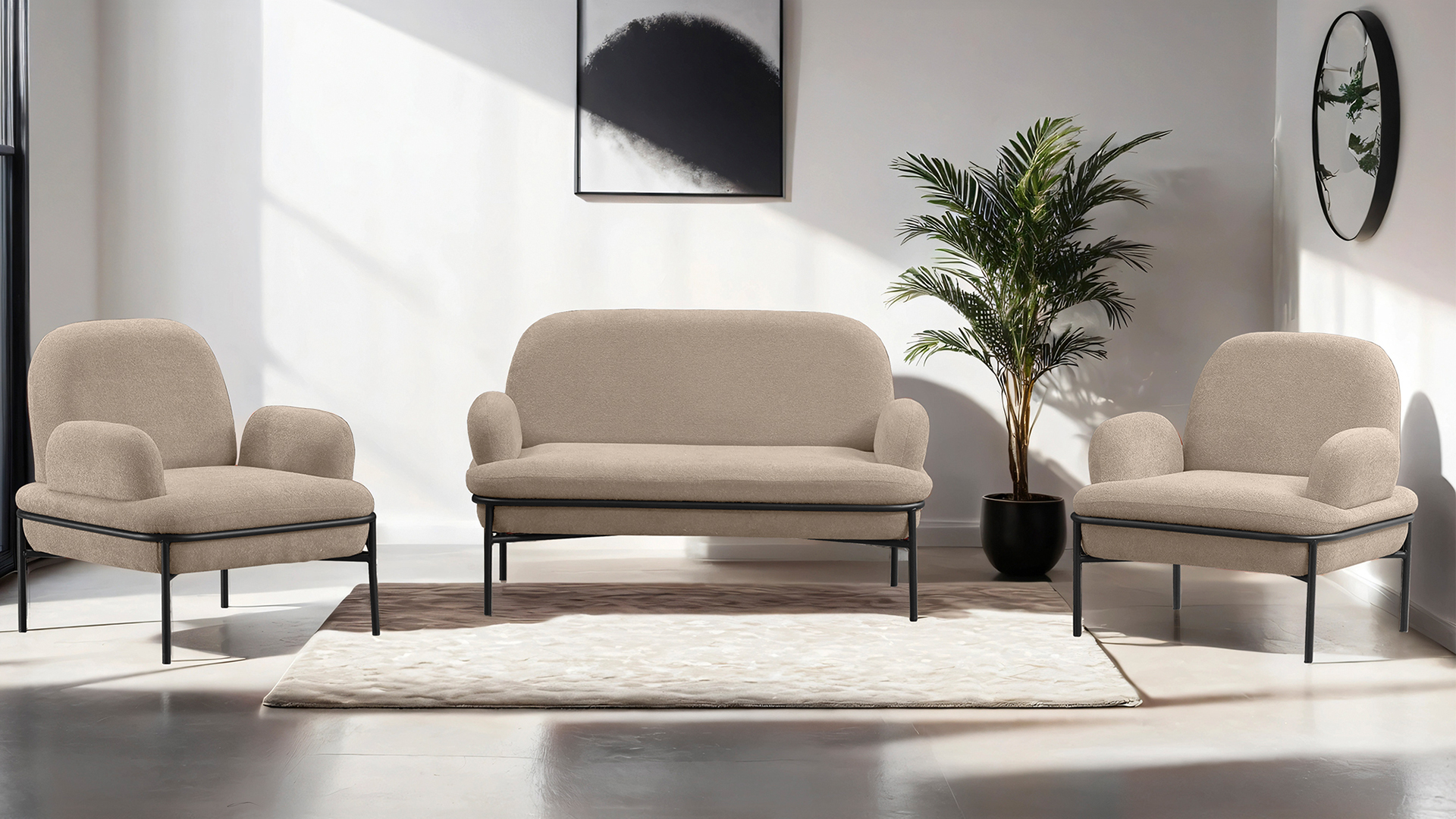 Aster Cafe,Ofis,Büro,Balkon,Otel ,Lobi,Koltuk Takımı Bukle Teddy Kumaş Füme Sütlü Kahve