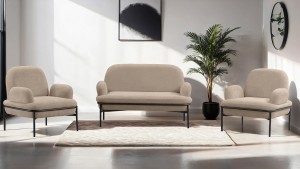 Aster Cafe,Ofis,Büro,Balkon,Otel ,Lobi,Koltuk Takımı Bukle Teddy Kumaş Füme Sütlü Kahve