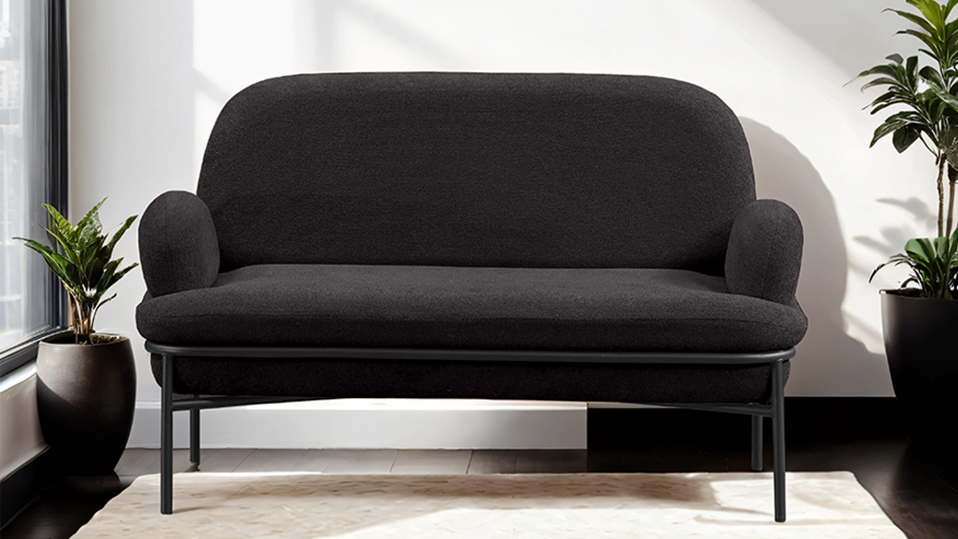 Aster Cafe,Ofis,Büro,Balkon,Otel ,Lobi,ikili,iki kişilik Koltuk Bukle Teddy Kumaş Siyah